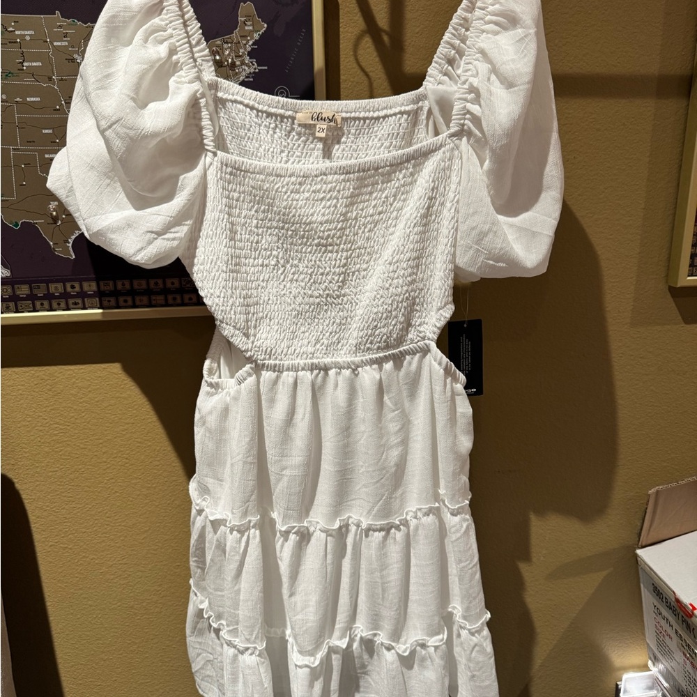 Blush White Smocked Mini Dress